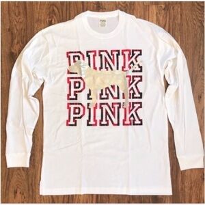 VS PINK Bling Long Sleeve Campus Tee Size Small